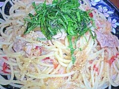 豚肉とキャベツとトマトの和風パスタ